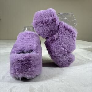 NEW IN BOX Lemon Drop by Privilege INCA Purple Faux Fur Wedge Sandals sz. 8